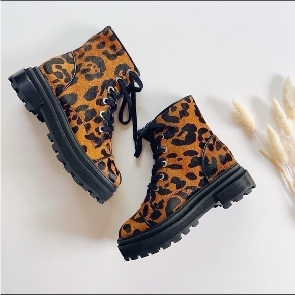 Schutz Women’s Maylova Leopard-Print Calf Hair Combat Booties - Picture 5 of 7